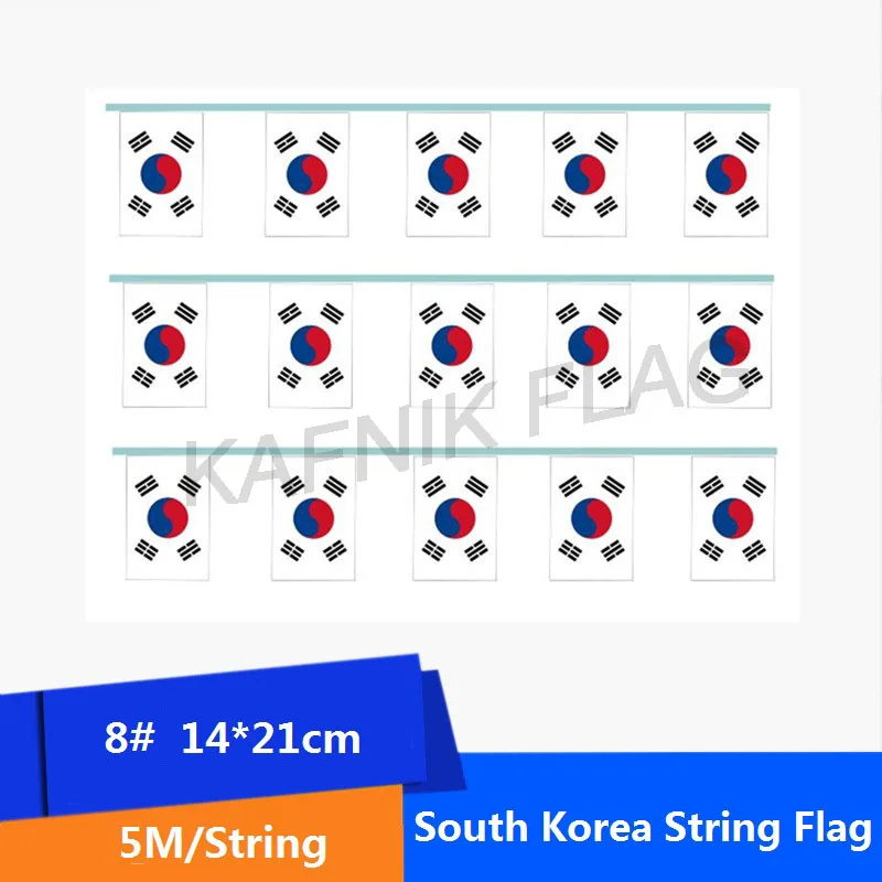 KAFNIK South Korea String Flag Banner Bar 5 Meters 20 Faces 14x21CM for Party World Event Carnival Decor