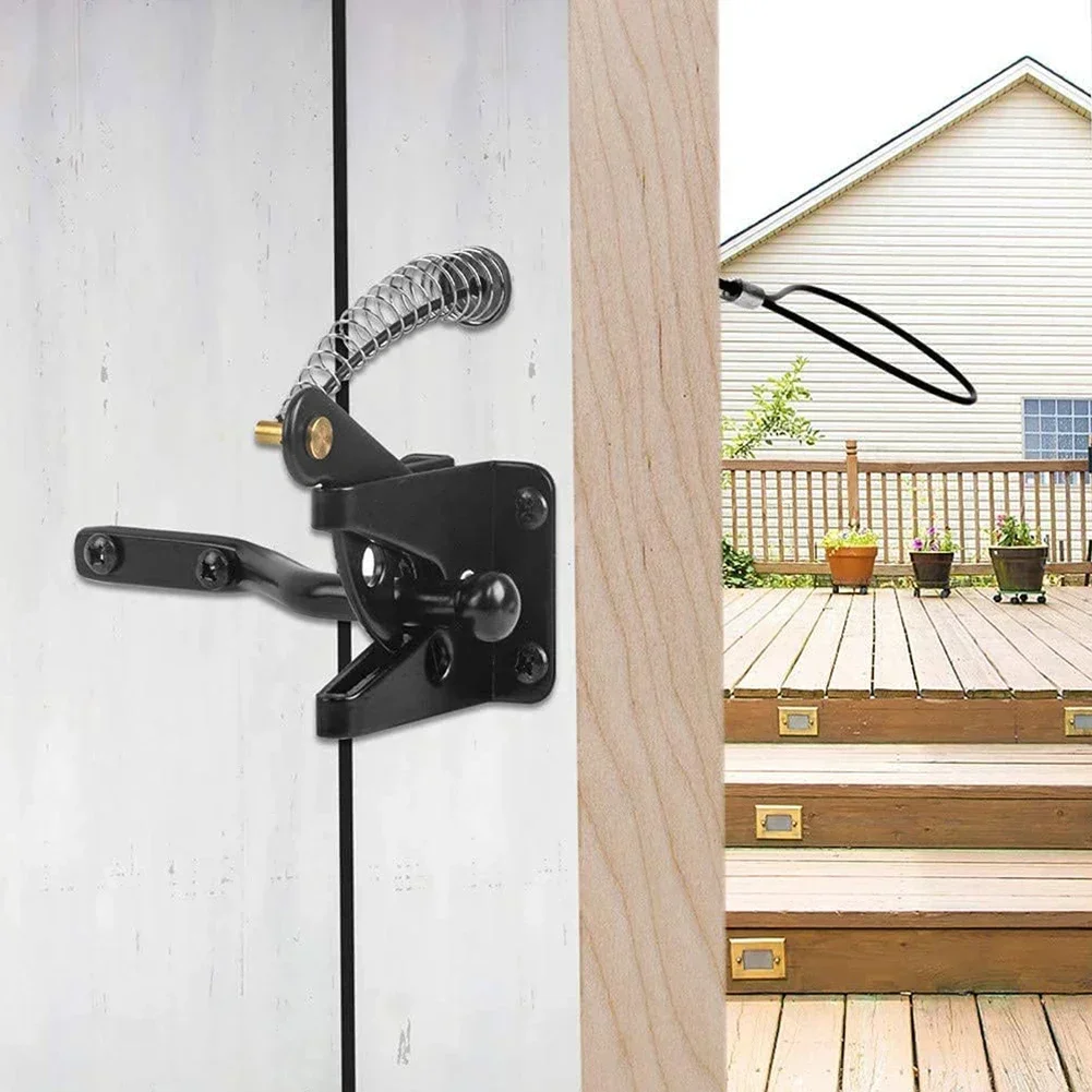 Latch Gate Latch Gravity Latch Multifunction Self Locking Spring Yard Fences Adjustable Black Carbon Steel Durable