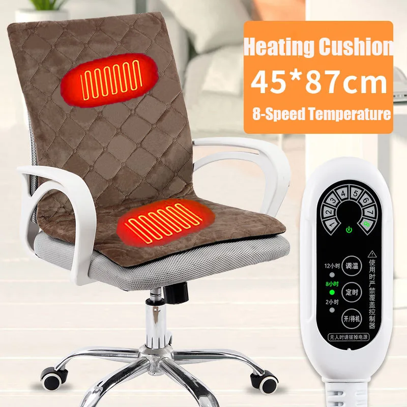 45 X 90cm Electric Heating Cushion Office Chair Backrest 8-Speed Temperature Adjustment Heating Pad Winter Thermostatic Mat Grey