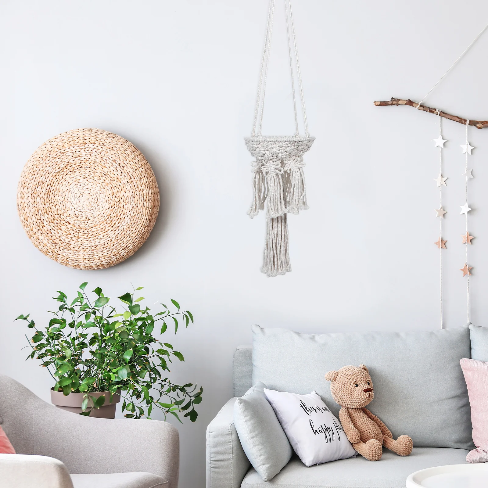 

Woven Cotton Rope Hanging Basket Rustic Boho Storage Organizer for Bedroom Room Balcony Plants Fruit Decor Woven Wall Basket