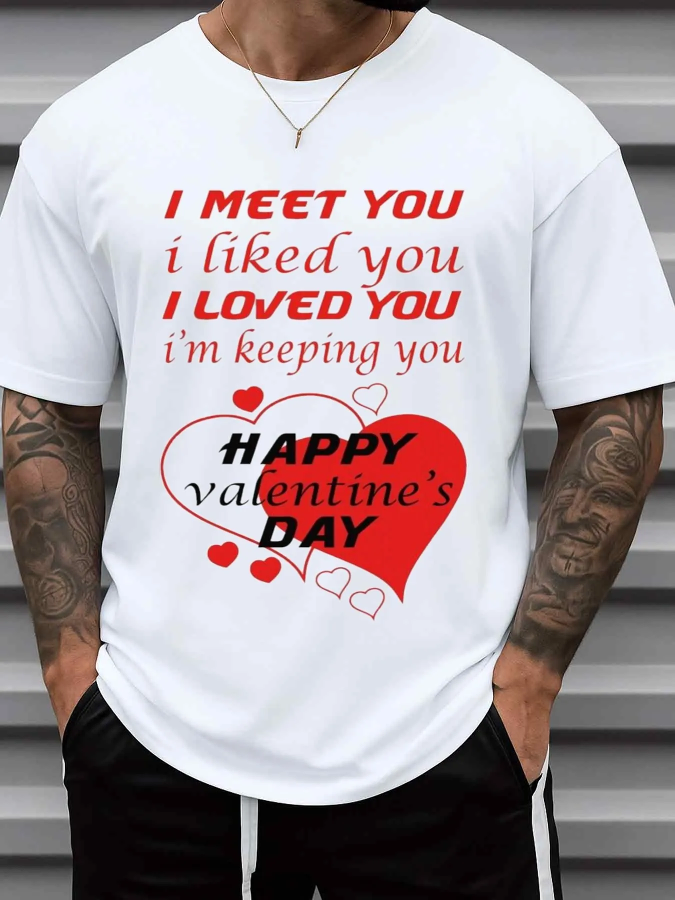 Valentine's Day Heart-Shaped T-Shirt, Round Neck, Short Sleeves, Casual Fit, Digital Heat Transfer, Comfortable for All Seasons - Greenink