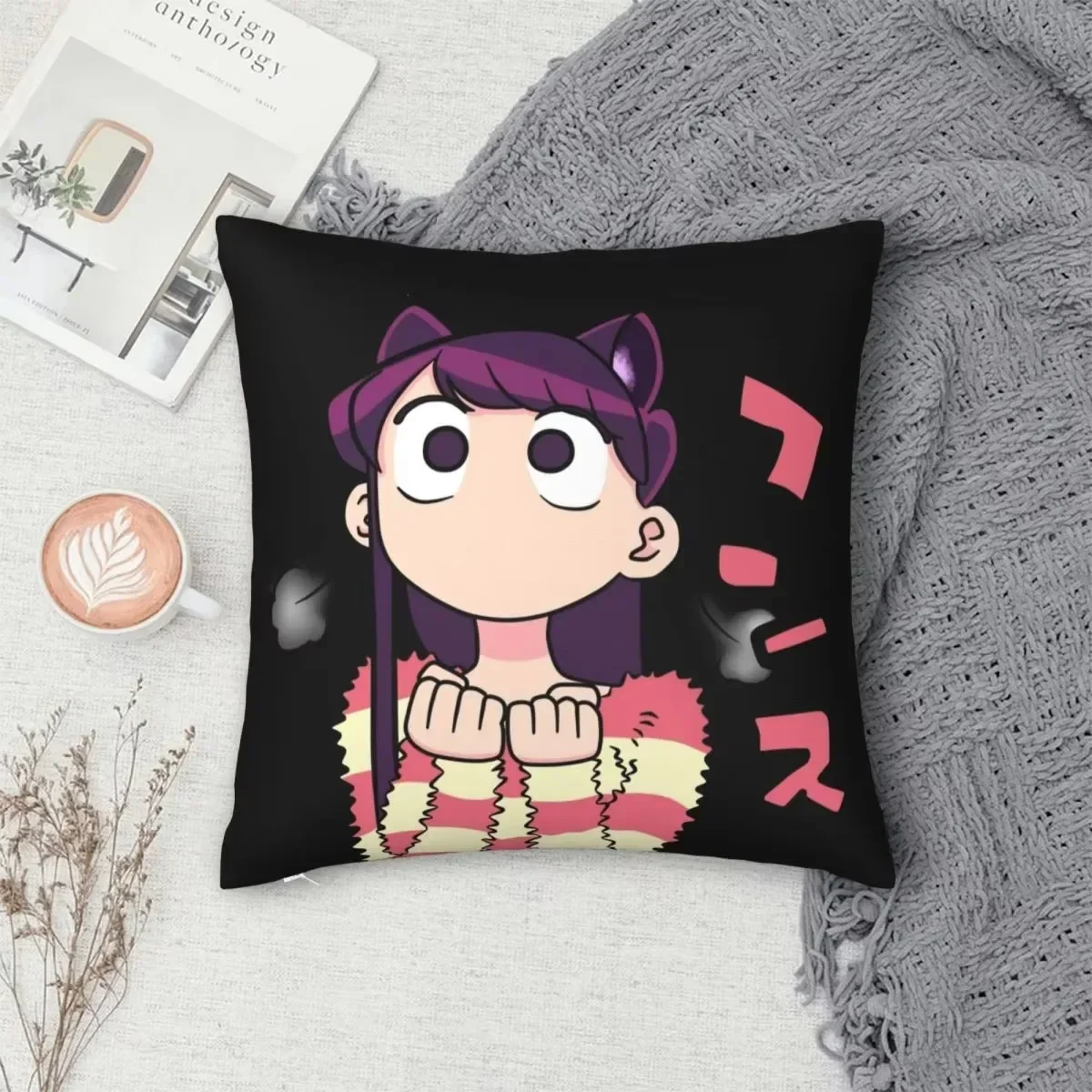 Komi San Kawaii Square Pillowcase Polyester Creative Zip Decor Pillow Case Sofa Seater Cushion Cover