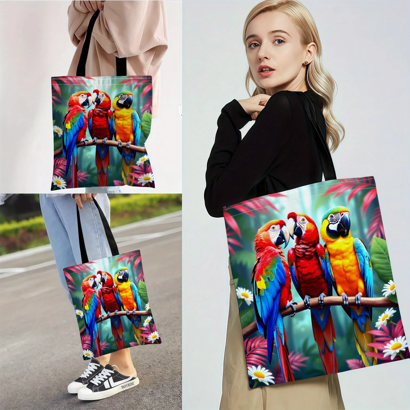 Vibrant Tropical Bird-patterned Tote Bag Women's Shoulder Bag for Daily Casual Wear and Travel Ladies Bags Storage Pouch
