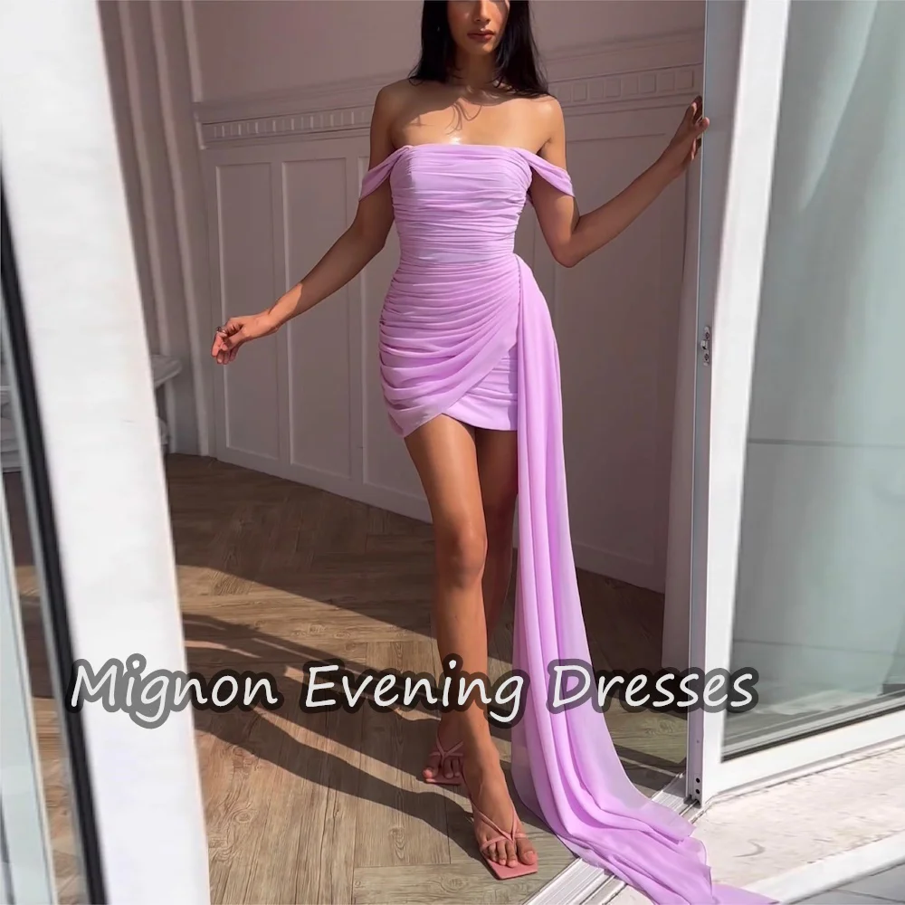 

Mignon Chiffon Mermaid Strapless Pleats Elegant Short Sleeves Cocktail Dresses Mini Evening Party Dress for Women 2024