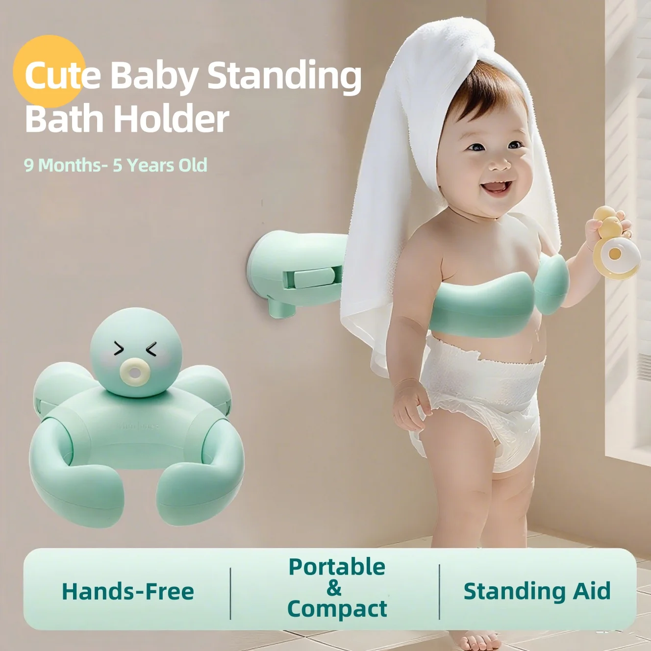 

Baby Bath Stand Holder Hands Free, Safety Portable Foldable Bath Seat for Infant Toddler 9M-5 Years, Cartoon Bathtub Support