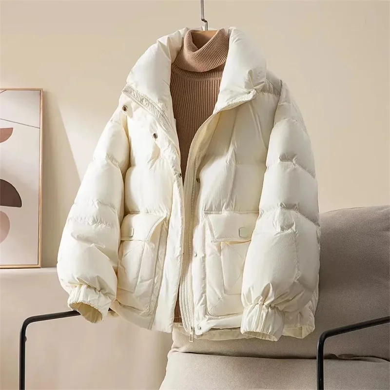 Veste matelassurera en coton pour femmes, Parkas coréennes, Manteau court chaud, Col, Vêtements d'extérieur pour femmes, Nouveau, Hiver, 2024