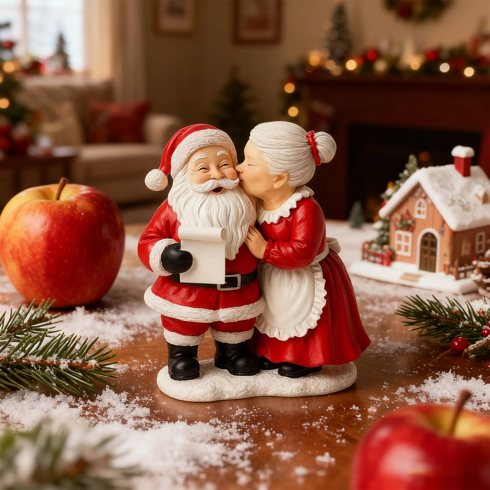 Creative Resin Claus Couple Statue Retro Red Andwhite Festival Mantel Desktop Decor Santa Claus Valentines Day Decorations