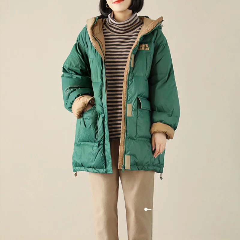 Winter Puffer Coats 2024 New Women\'s Parker Thickened Loose Warm Coats Down Color Clash Letter Prints High Street Down Jackets