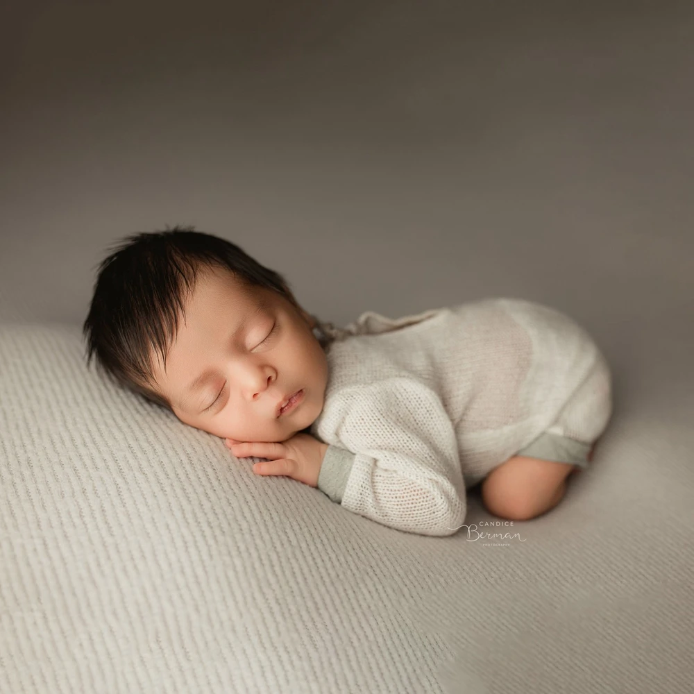 男の子新生児ソフトニットロンパース写真撮影小道具幼児写真撮影衣装居心地の良い長袖新生児服