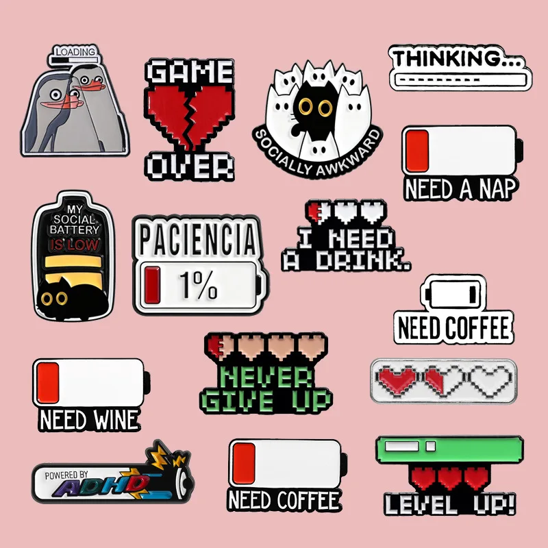 Progress Bar Brooches Cartoon Fun Battery Level Metal Badges Small Gifts Wholesale Hat Pins for Caps Backpack Accessories Lapel