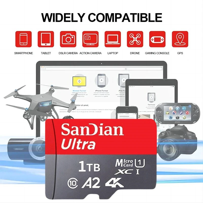 بطاقة Sandian ذات سعة حقيقية MicroTF SD 512 جيجابايت 256 جيجابايت بطاقة ذاكرة عالية السرعة Cartao De Memoria 1/2 تيرا بايت للهواتف الذكية نينتندو سويتش