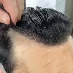 1B40 1B65 Grey Human Hair Men Toupee Undetecatble 0.1mm Pu Base Man Wigs Replacement Natural Hairline Hair Prosthesis Capillary