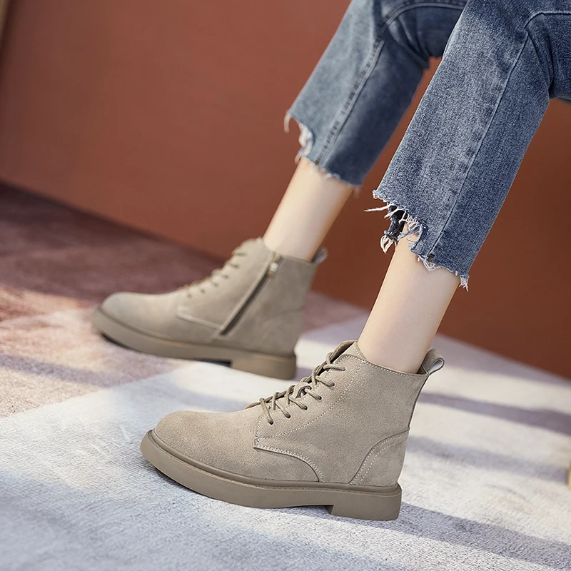 DRKANOL 2024 Women Snow Boots Fashion Autumn Winter Warm Shoes College Style Cow Suede Flat Plush Casual Ankle Boots For Women