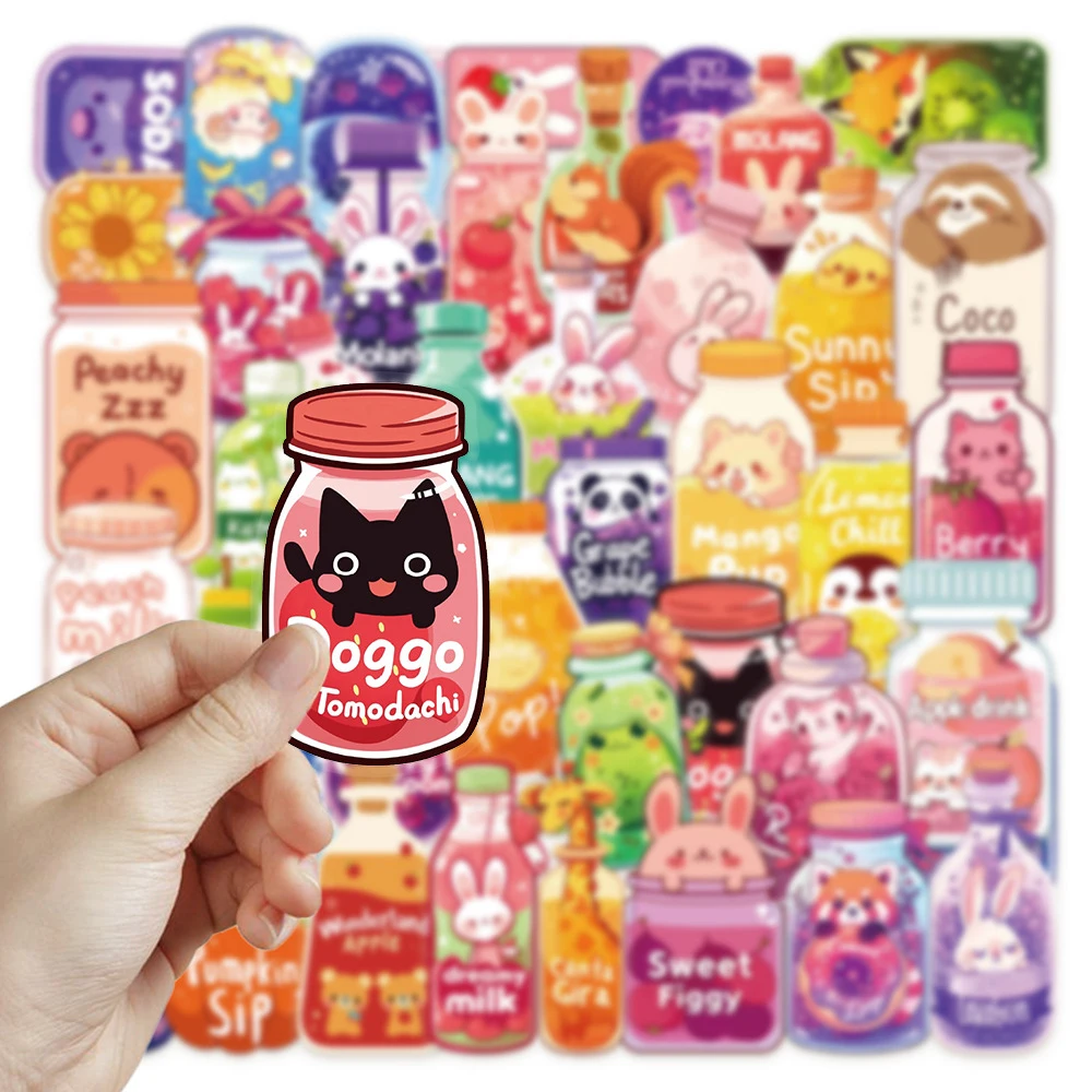 

10/30/50pcs Cute Cartoon Animal Drink Bottle Stickers Transparent Graffiti Decals DIY Fridge Suitcase Phone Creative Sticker Toy