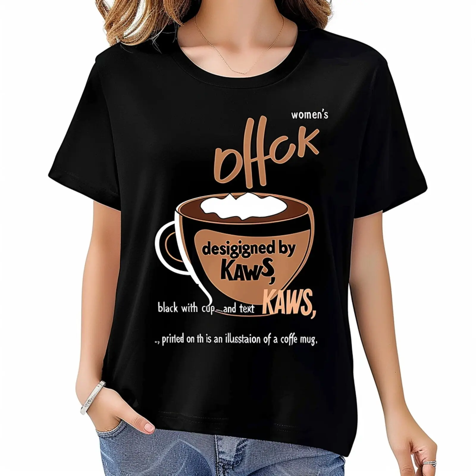 Women's Black TShirt with Coffee Cup Design by Coffee Lover