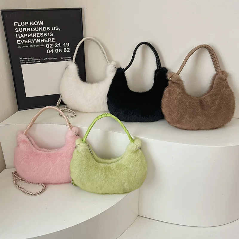 Korean Style Plush Handbag New High Quality Faux Fur Shoulder Underarm Bag Versatile Commuting Crossbody Bag for Women
