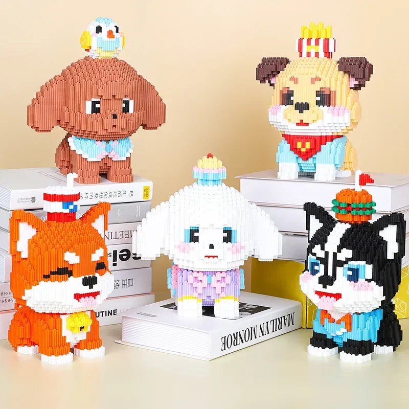 kawaii Animal Dog Building Block Husky Bichon Shiba Inu 3D Model Puzzle Assembly Connection Mini Brick Figure Toy For Birthday
