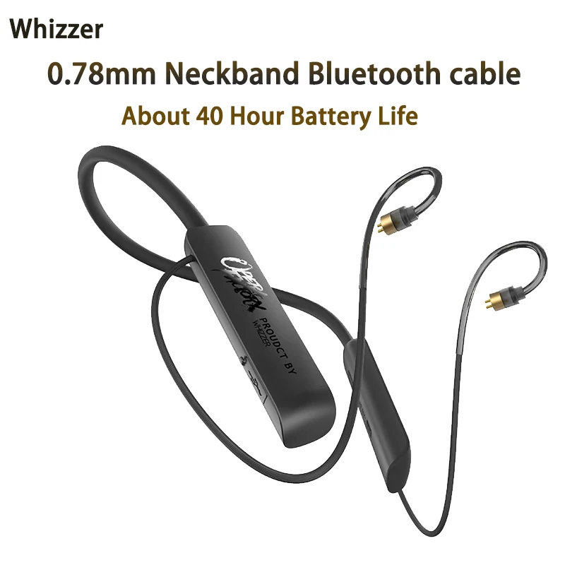 Whizzer WM1 Neckband Earphones Bluetooth Cable 0.78mm/2pin 40-Hour Battery Wireless  Adapter Connector for IEMs with Mic