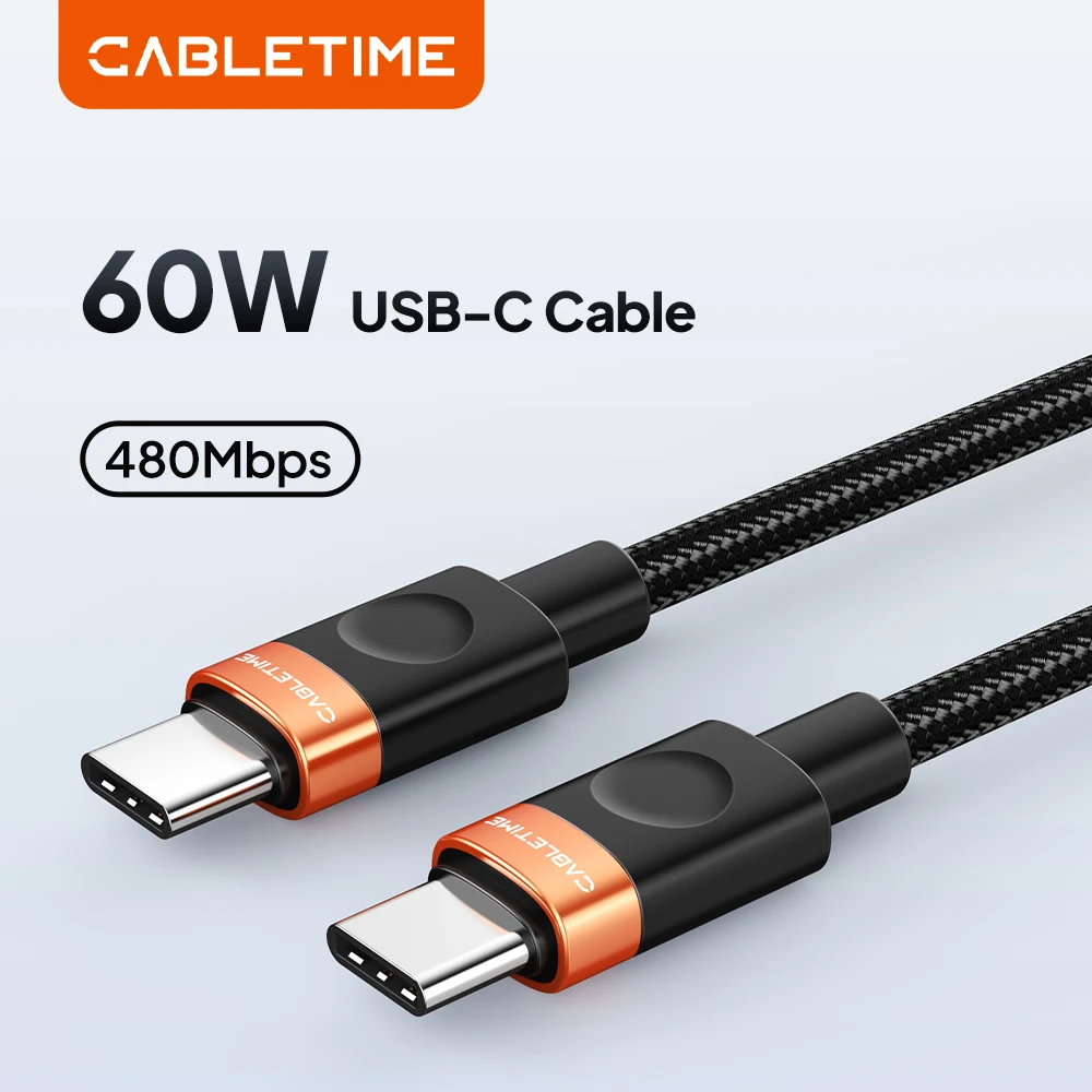 CABLETIME USB-C-Kabel, PD60W, schnelles Aufladen, USB 2.0, 480 Mbit/s, Datensynchronisierung, extrem langlebig, für Telefon, Huawei, Xiaomi
