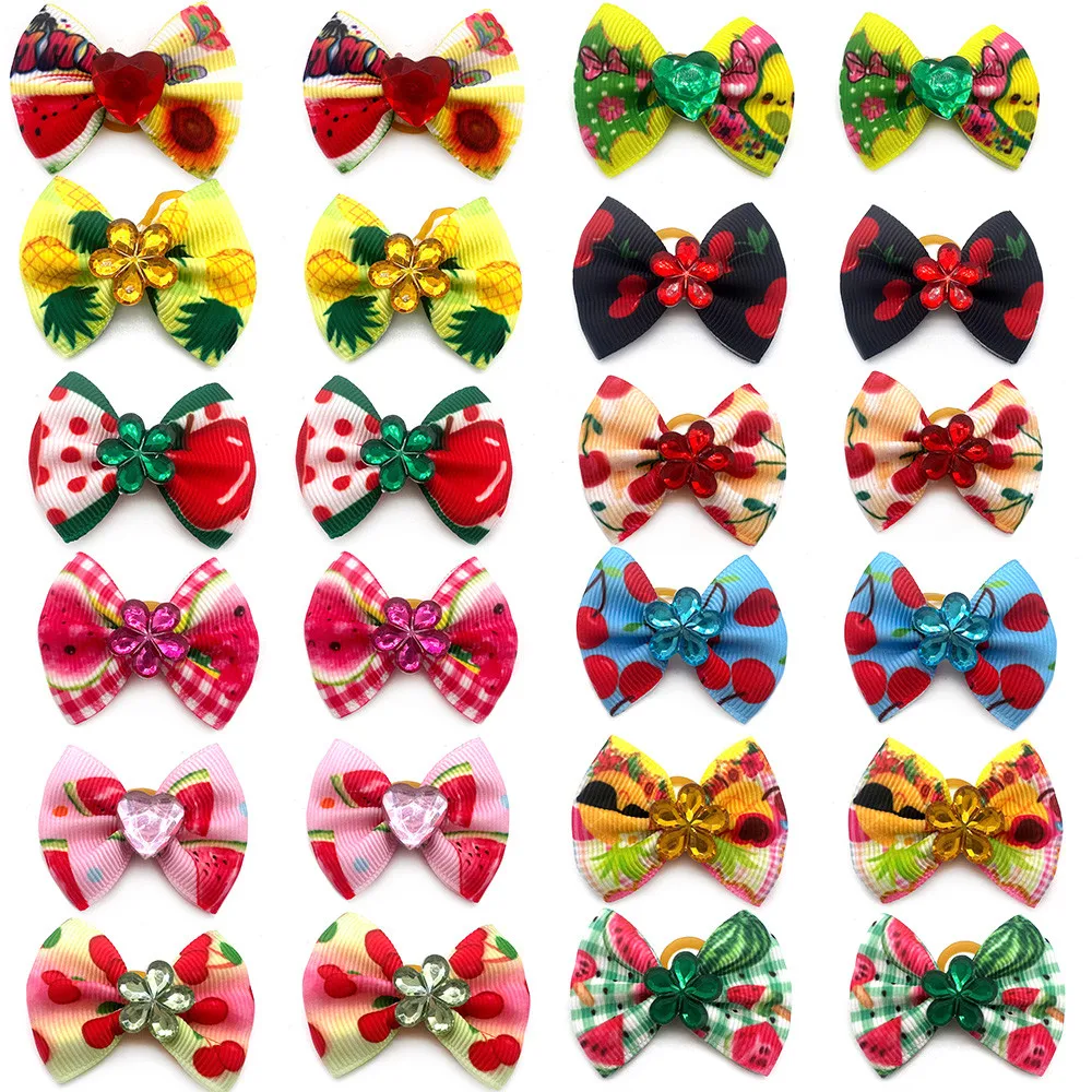 50PCS Pet Dog Grooming Accessories Summer Fruit Puppy Dog Hair Bow Rubber Bands Dog Pet Supplies Yorkshire Hair Accessories