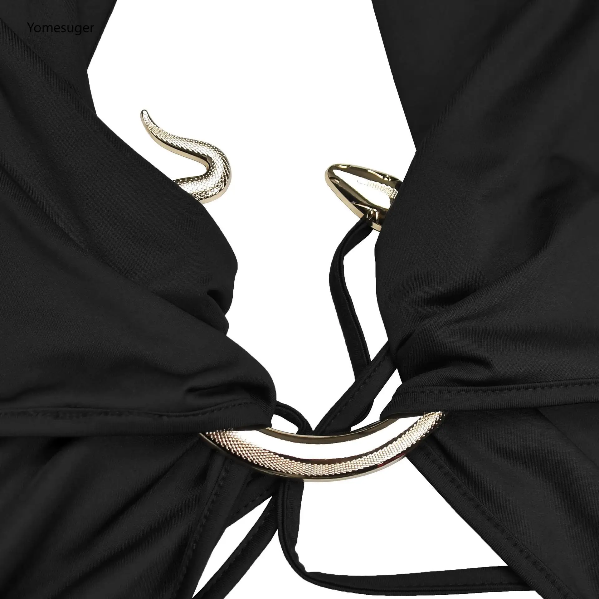 Yomesugar Women Deep V-neck Metallic Decoration Bodycon Maxi Dress Sexy Cut Out Ruched Backless Skinny Birthday Party Clubwear