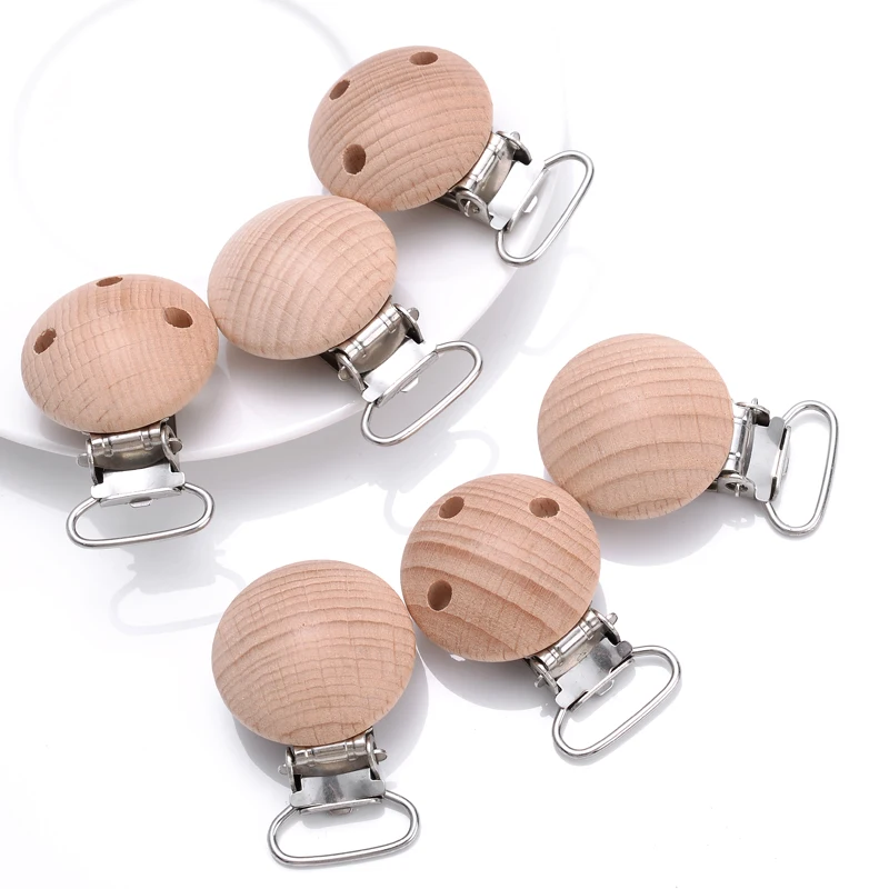 10Pcs/Lot 30mm Wooden Pacifier Clip Beech Pacifier Clips Chewable Teething Diy Dummy Clip Chain Baby Teether Nursing Accessories