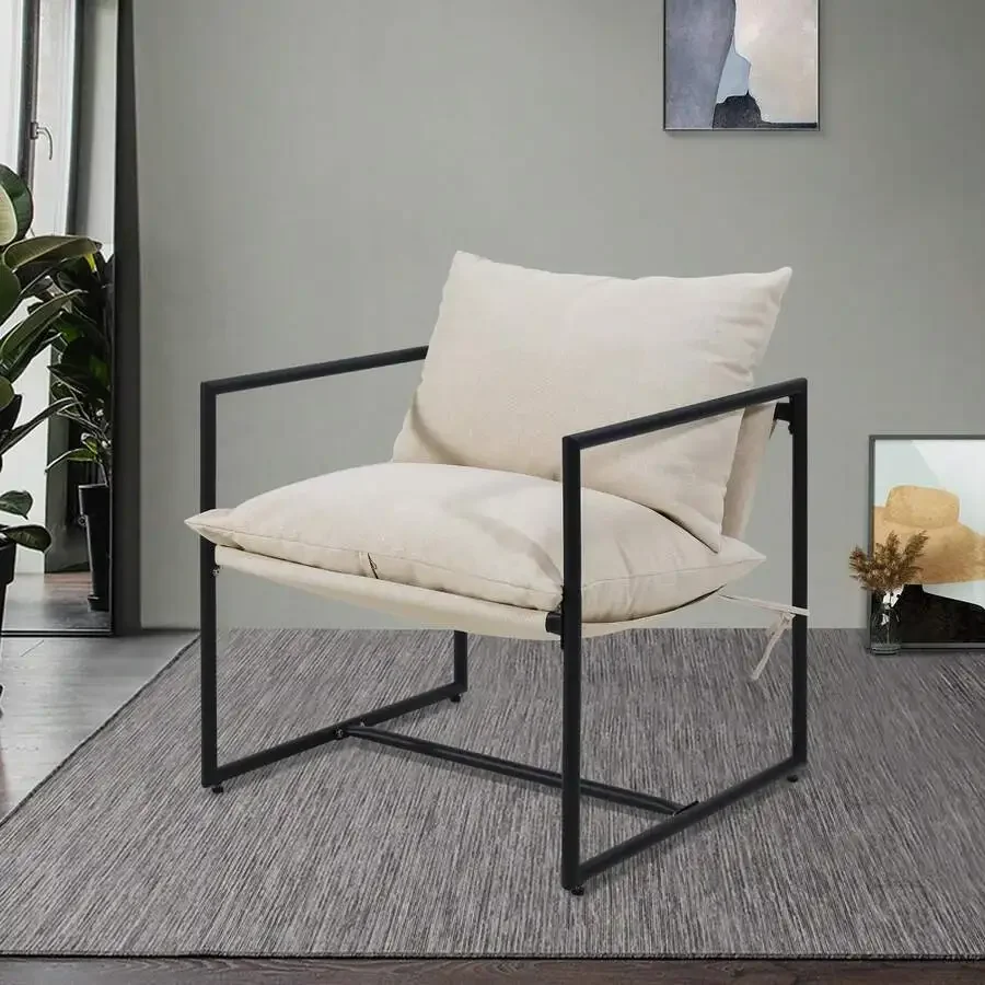 

Sling Accent Chair, Cozy Living Room Chairs, Square Metal Frame, Upholstered Soft Cushion, Sponge, 28" X28"X32, Easy Assembly