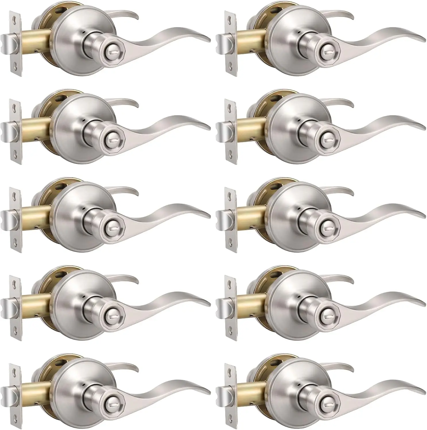 

Набор из 10 дверных ручек с матовым никелевым покрытием, без ключа, для межкомнатных дверей спальни и ванной комнаты