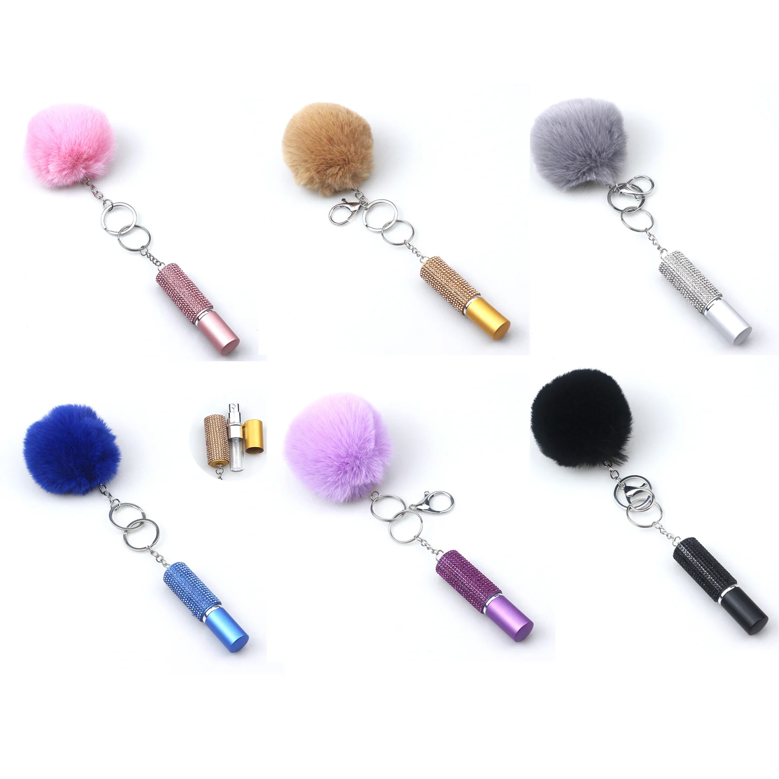 10ml Crystal Shiny Rhinestone Empty Perfume Bottle Keyring Pepper Spray Liquid Holder Keychain Self Protection Gift For Women