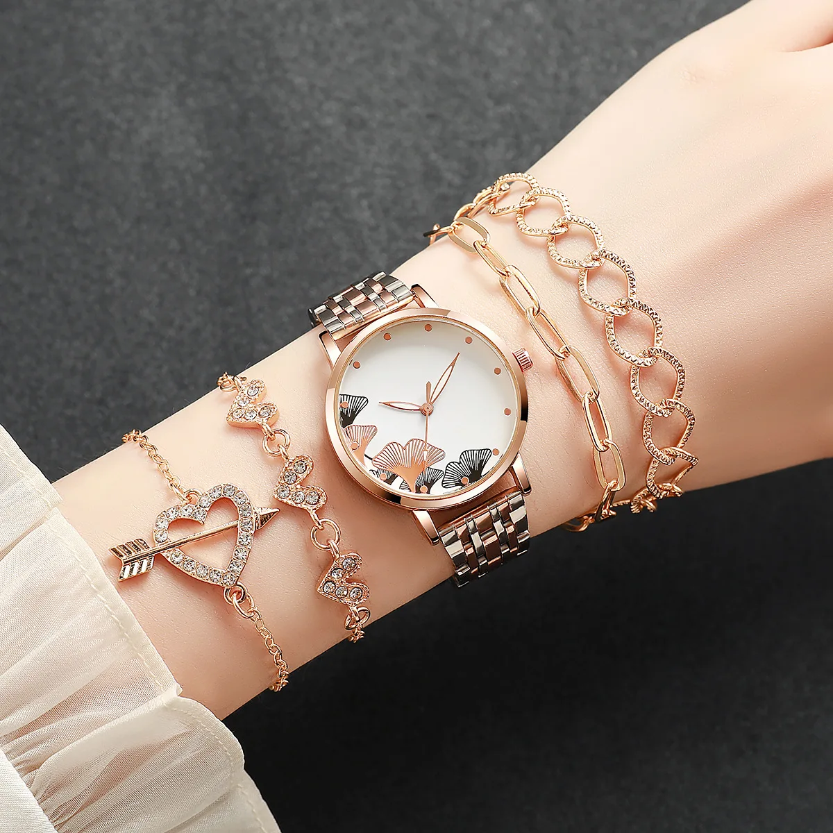 

5PCS Set Watch For Women Luxury Leather Analog Ladies Quartz Wrist Watch Fashion Bracelet Watch Set Female Relogio Feminino