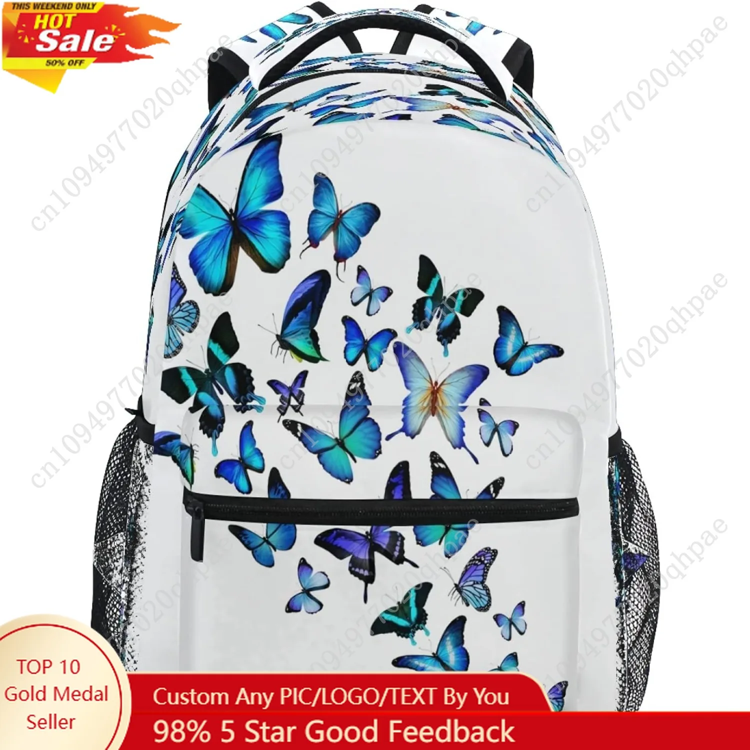 

Blue Butterfly Backpack Butterflies Student School Bag Bookbag 14 inch Laptop Backpacks Travel Daypack Shoulder Bag