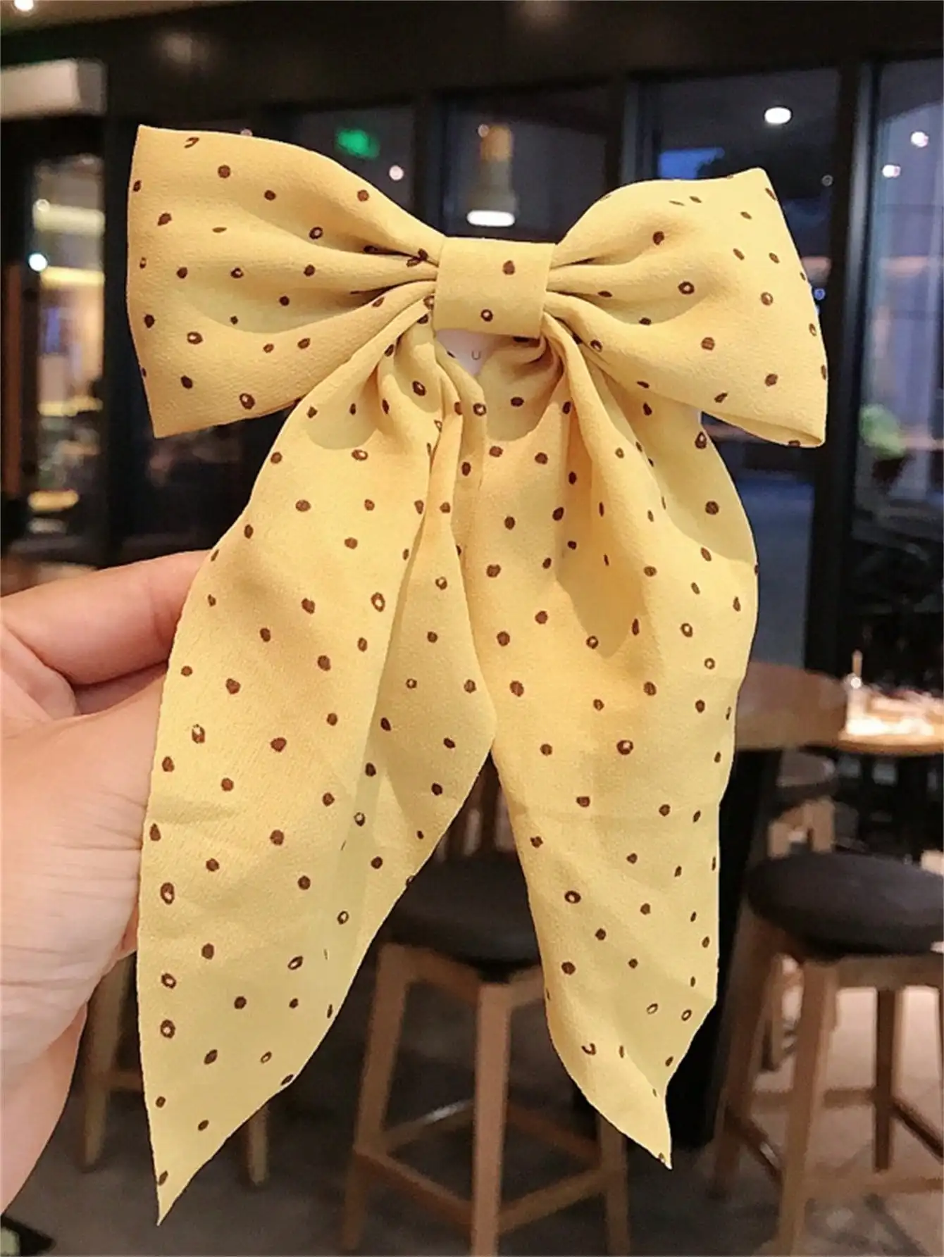 6 women\'s spring new Polka dot fabric simple large bow back hair streamer clip Duck clip jk hair clip hair accessories