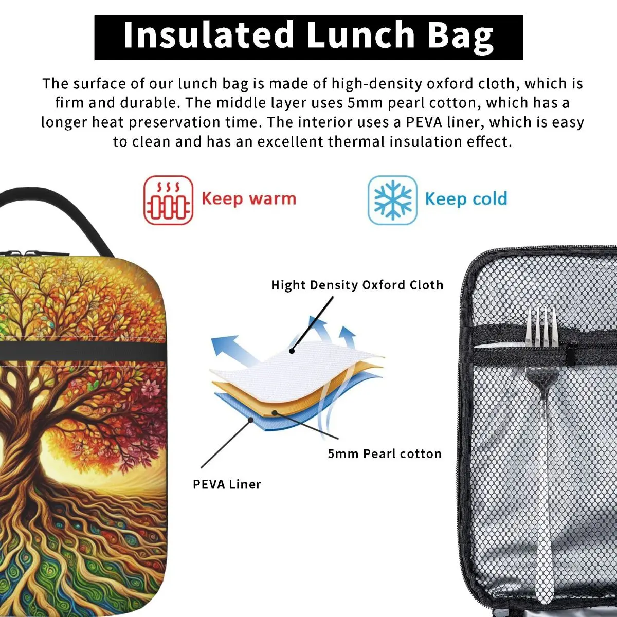 Tree Of Life Nature Viking Yggdrasil Norse Insulated Lunch Bag for Women Kids Portable Food Boxes Thermal Lunch Box Tote