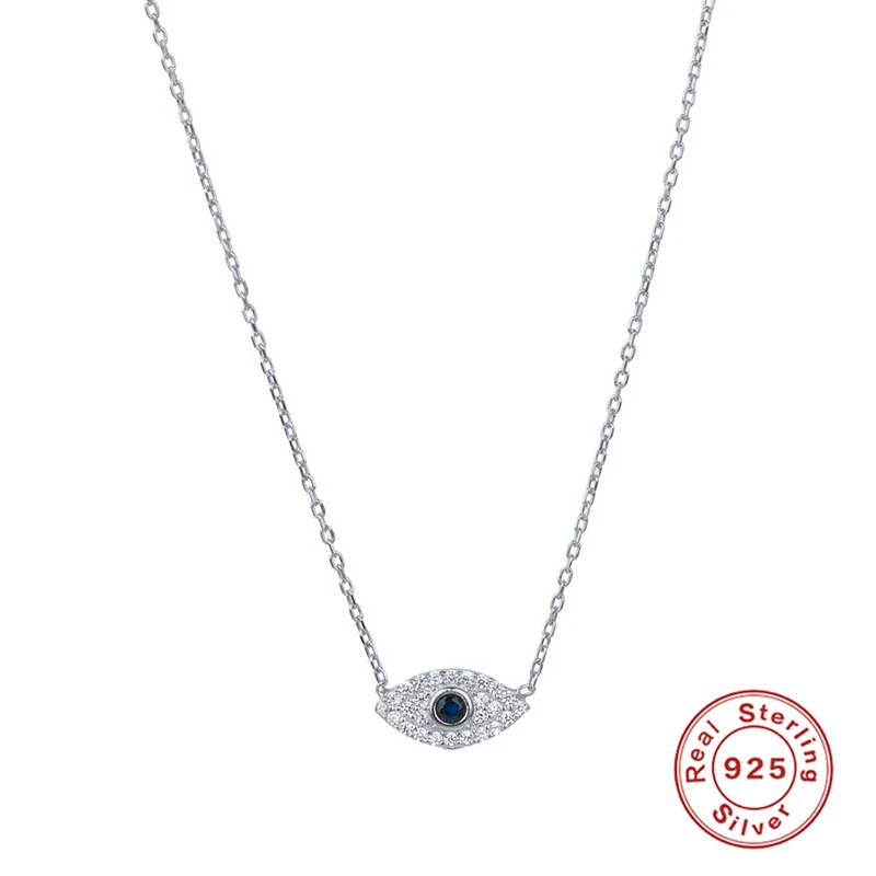 925 Sterling Silver Vintage Blue Crystal Necklace Pendant Clavicle Chain Statement Women Jewerly Accessory Collares Bijoux Femme