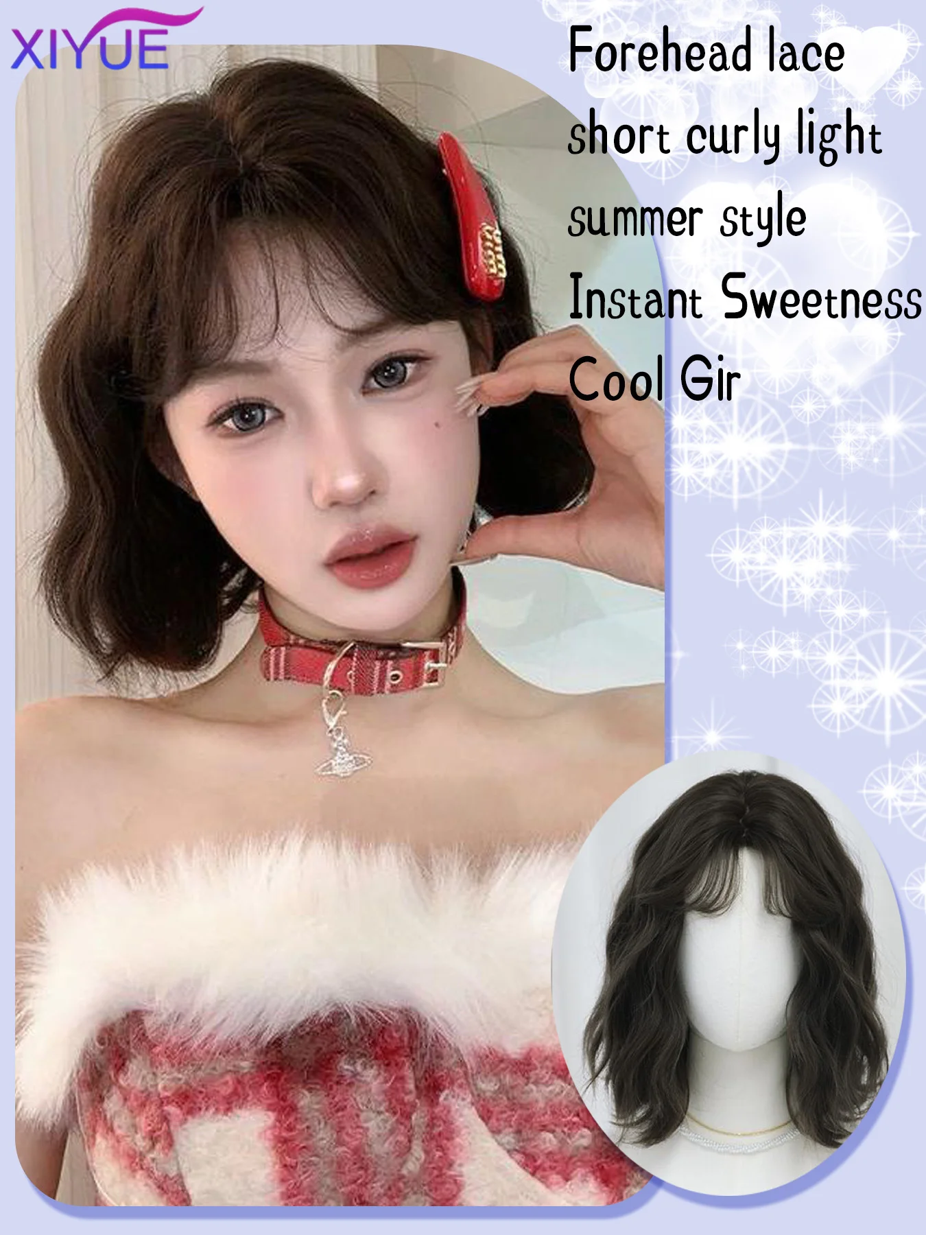 XYLace Front Wigs Black Short Wavy Cosplay Lolita Wigs with Bangs Natural Black Bob Synthetic Hair Wigs for Women Heat Resistant