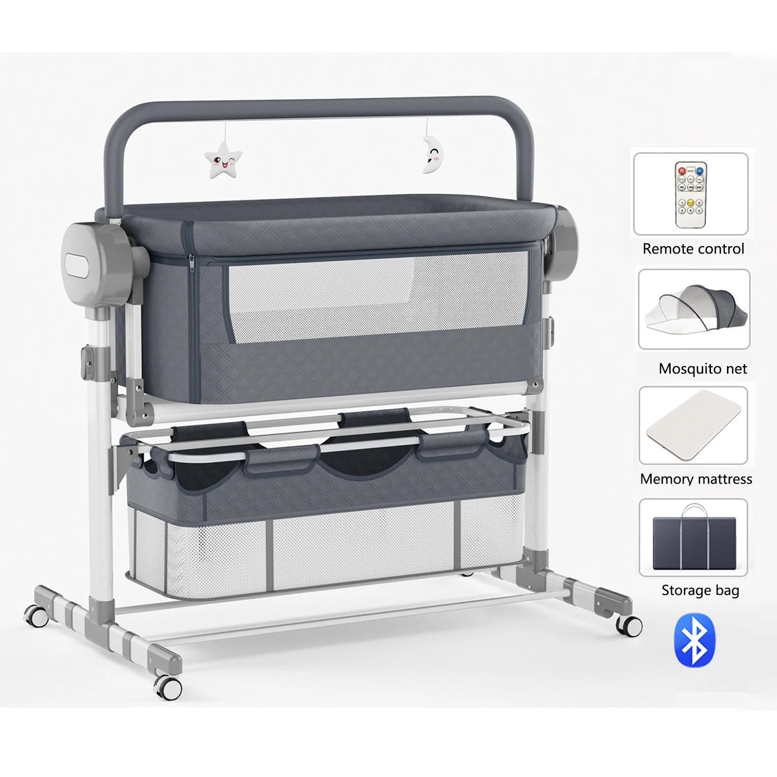 Slimme elektrische babywieg Wieg Wieg Auto Rocking Bluetooth Muziek Verstelbare Swing Timer Opvouwbaar bed voor babycomfort