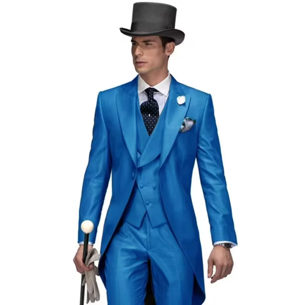 Customizable 3-Piece Formal Men's Terno with Peak Lapel Smoking Blazer Vest And Pants for Wedding Groom And Special Occasions