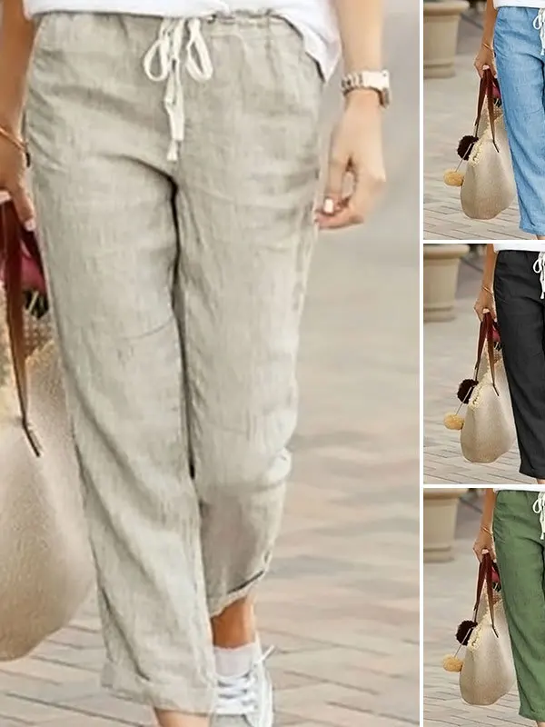 Pantalon Tube Long en lin ample pour femmes, décontracté, taille haute, jambe droite, asymétrique, rue, Collection automne