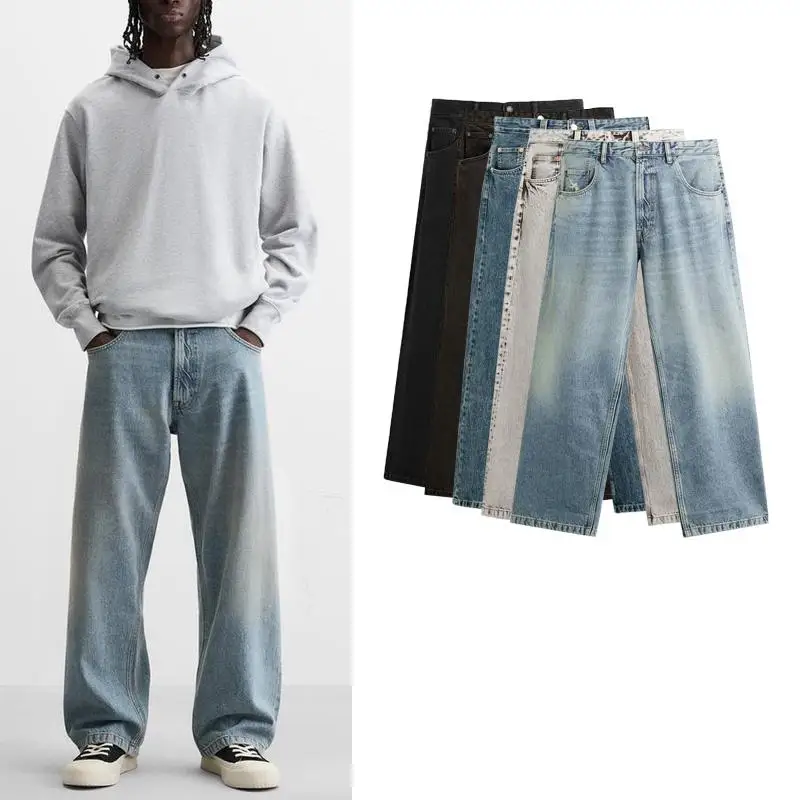 

Retro Washed Denim Loose Straight Leg Jeans Men's New Autumn Winter Casual Trousers Comfortable Classic Style Youth Fashion