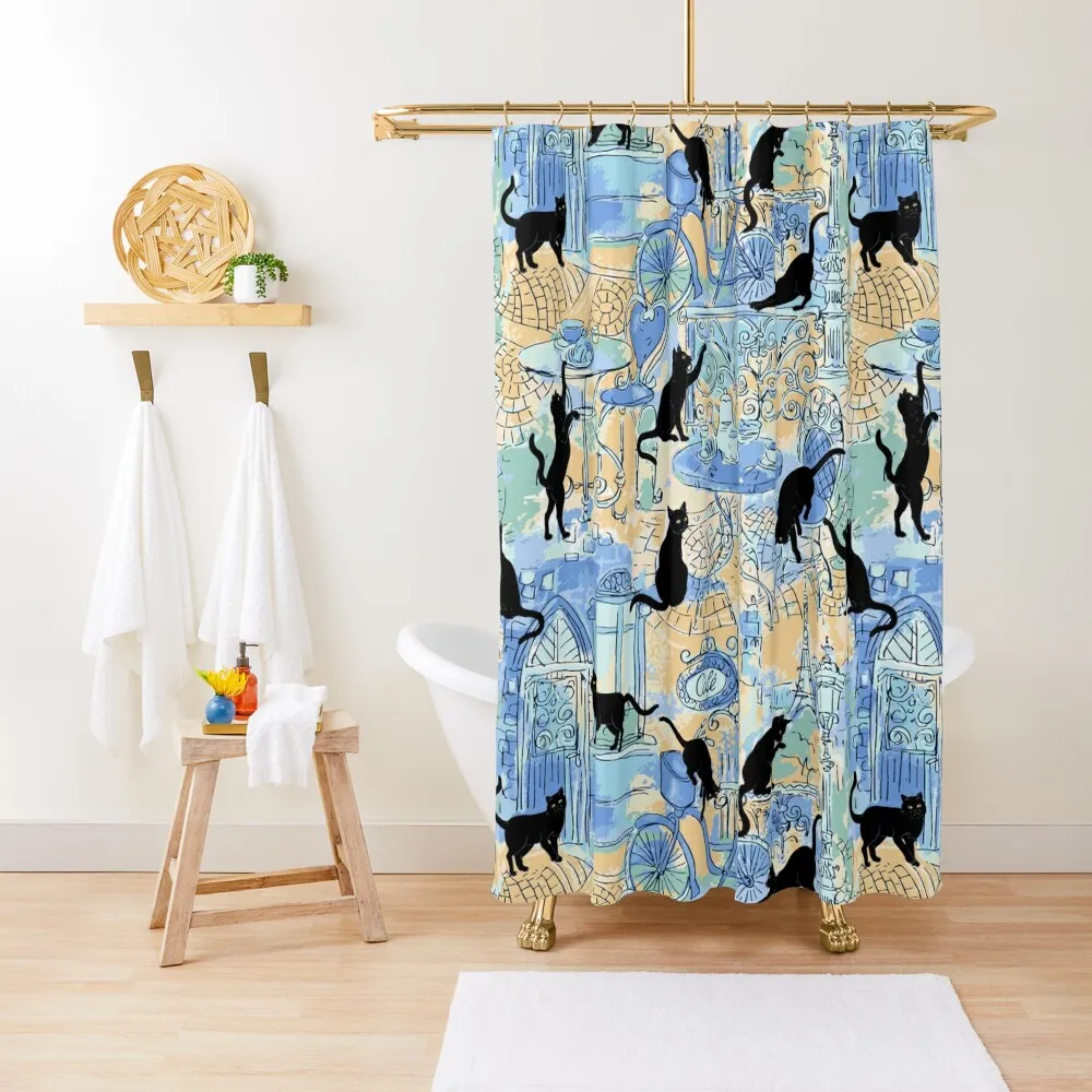 

Черный кот кофе синий набор занавесок для душа для ванной комнаты, набор для душа, занавеска для ванной комнаты и душа