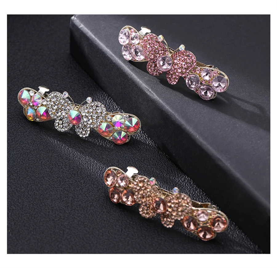 New fashion personality bow hairpin women's crystal rhinester flower spring clip top clip Korean version exquisite accessories