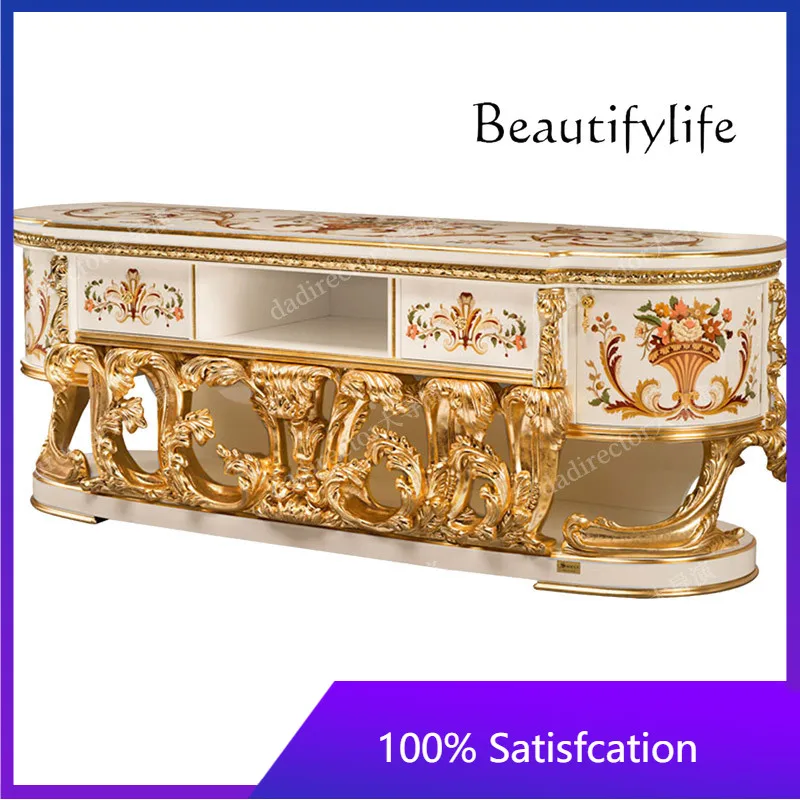 

Элитный ТВ-шкаф из массива дерева во французском стиле для гостиной, с золотой фольгой, однодверный винный шкаф, для больших квартир, под паркетную доску, модель X