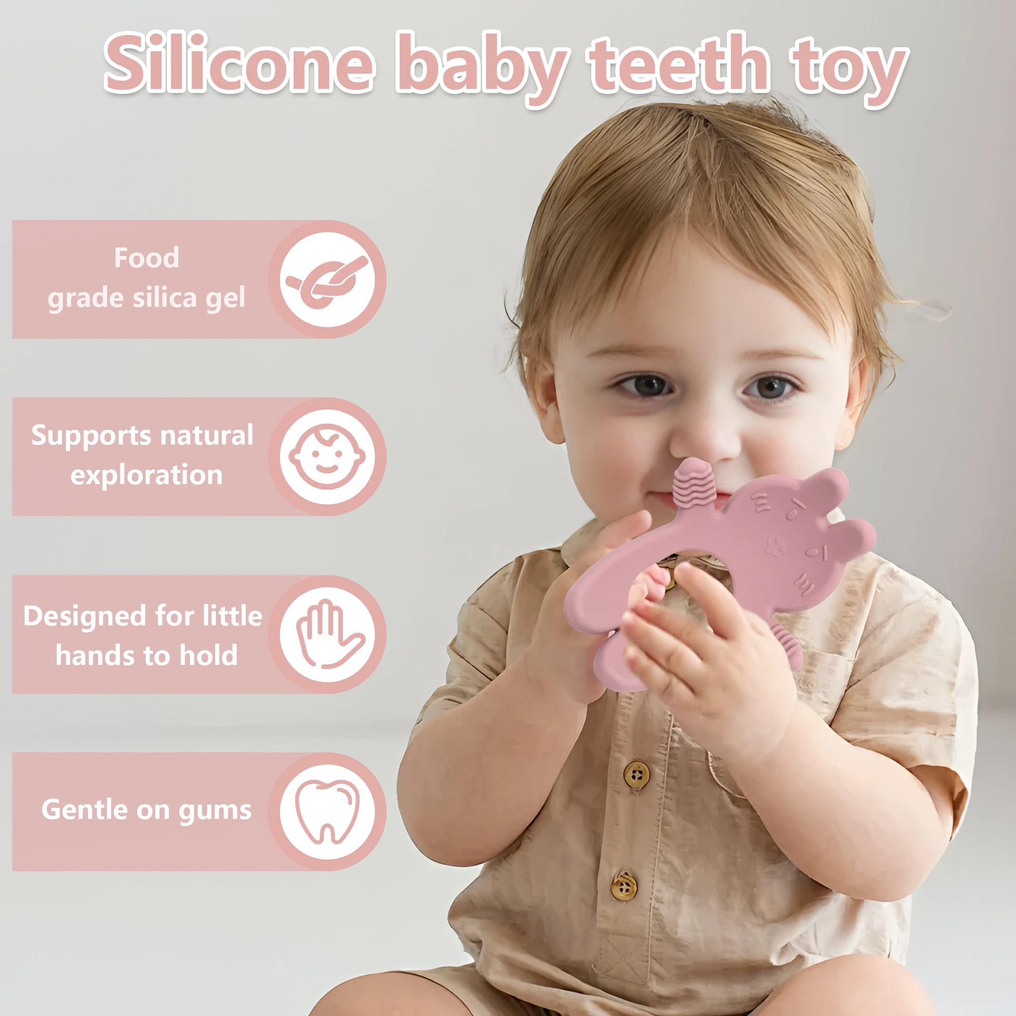 Urocza zabawka dla niemowląt w kształcie króliczka, gryzak, silikon spożywczy, odpowiedni dla dzieci w wieku 0-12 miesięcy, świetny prezent dla noworodka.