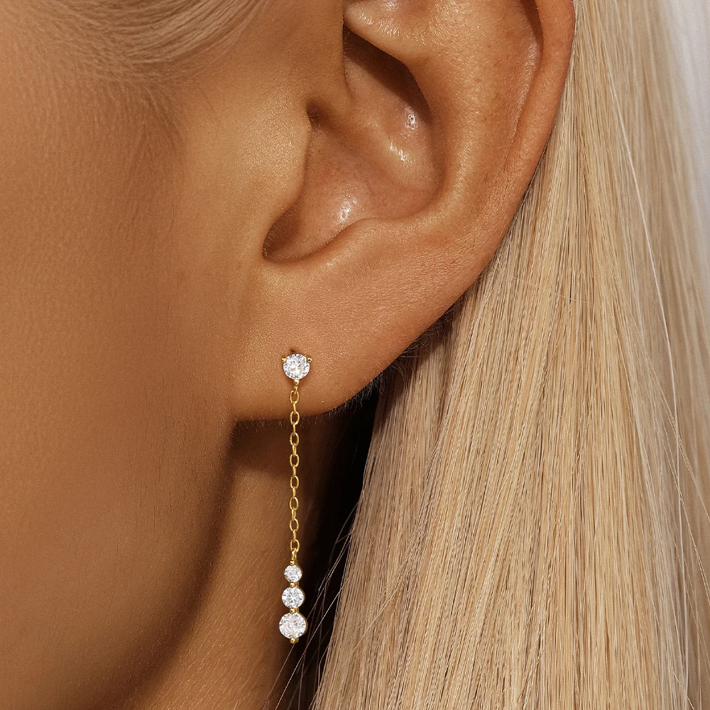 ROXI 925 en argent Sterling perles rondes Zircon gland piercing boucles d'oreilles pour les femmes 18K couleur or 1 paire boucle d'oreille bijoux