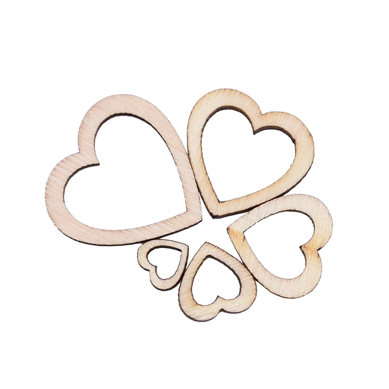 200Pcs 10-30mm Natural Wooden Hollow Love Heart Slices Embellishment Wedding Valentine\'s Day Scrapbooking Handmade DIY Carfts