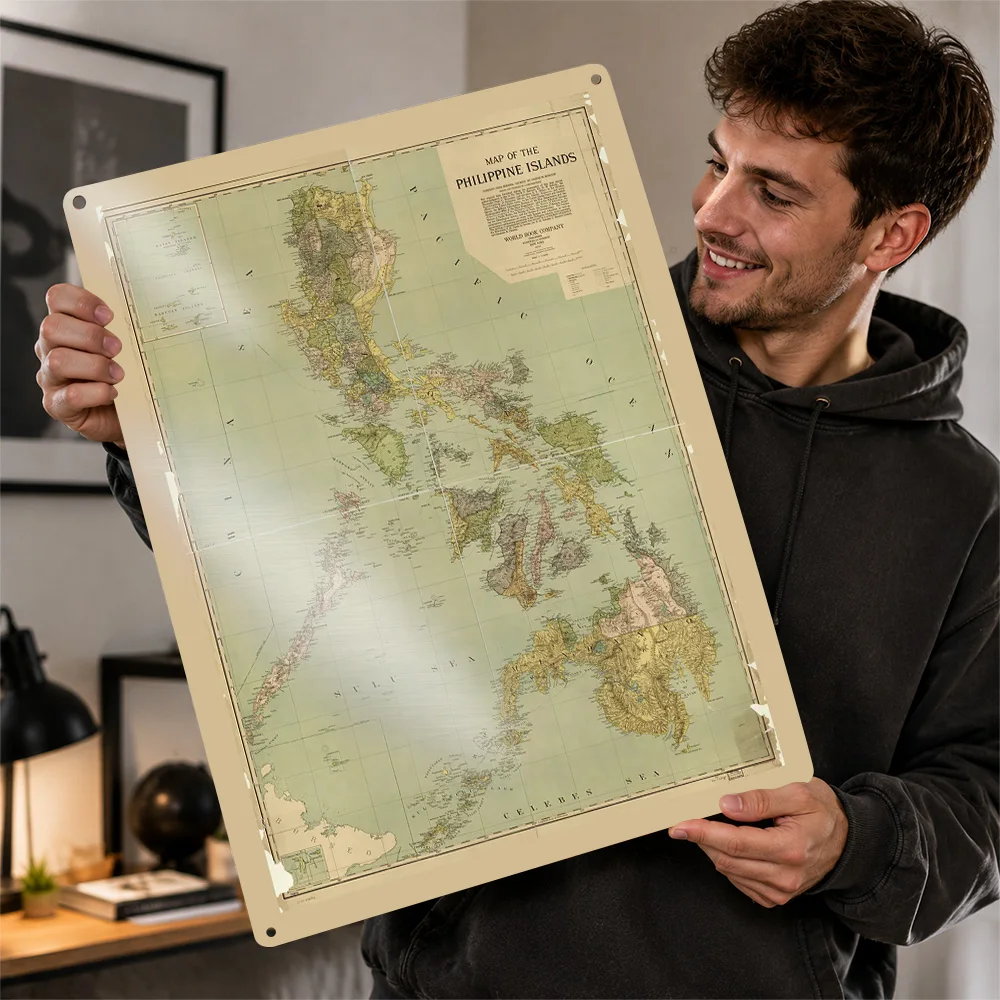 Philippines Map 1908 Printed Poster Personalized Aluminum Metal Sign Vintage Archival Geography Tribute Wall Art Hallway Decor