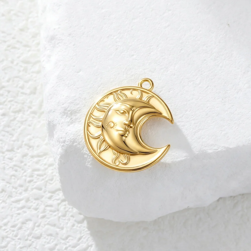 3 Stück Sonne-Mond-Gesichts-Anhänger für Halsketten, Ohrringe, Schmuckherstellung, Edelstahl, Goldfarben, DIY-Anhänger, Halbmond, Hexen-Accessoires – Detail 4