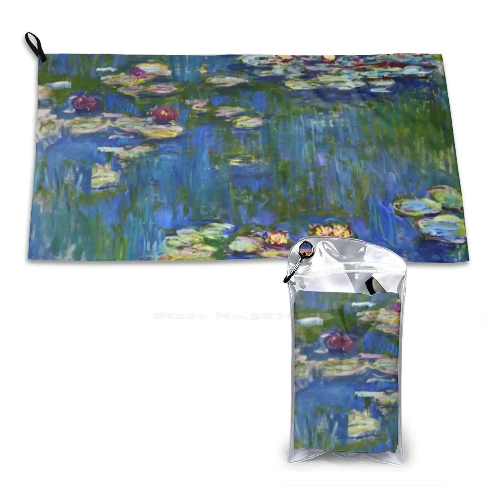 Claude-Water Lilies 1916 Print Washcloth Beach Towel Travel Blue Tree Popular Blooming Natural Grow Native Floral White Spring