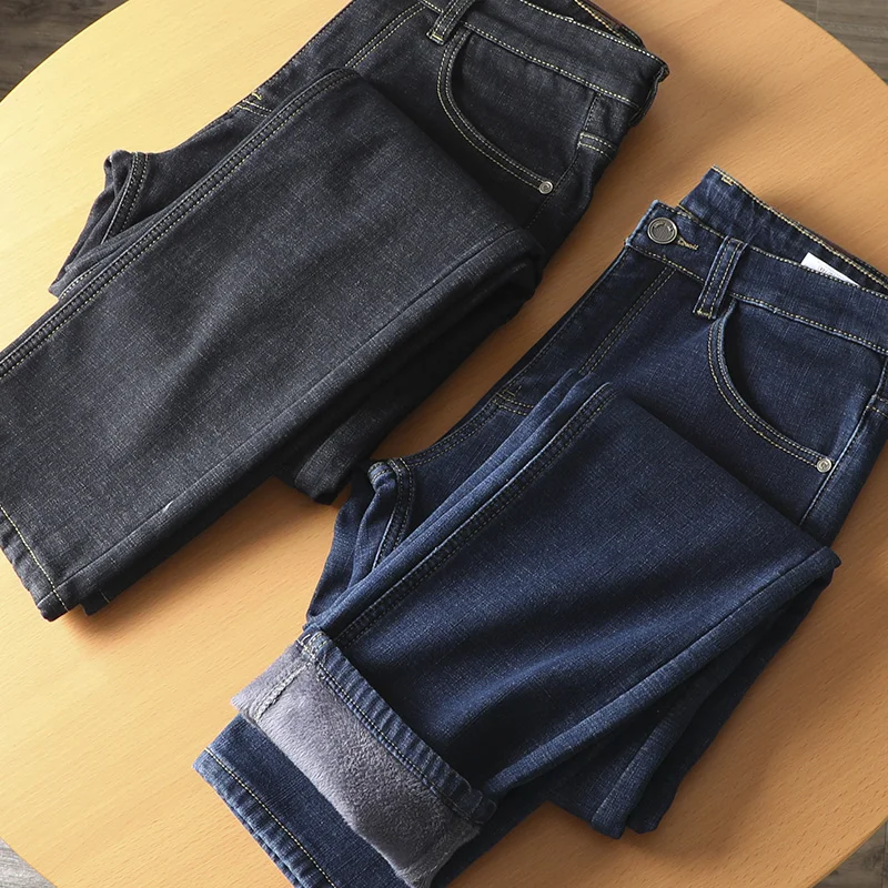 

Утепленные мужские джинсы прямого кроя на коралловом флисе для зимы, повседневные, деловые, теплые, морозостойкие, молодежные, модные, в городском стиле