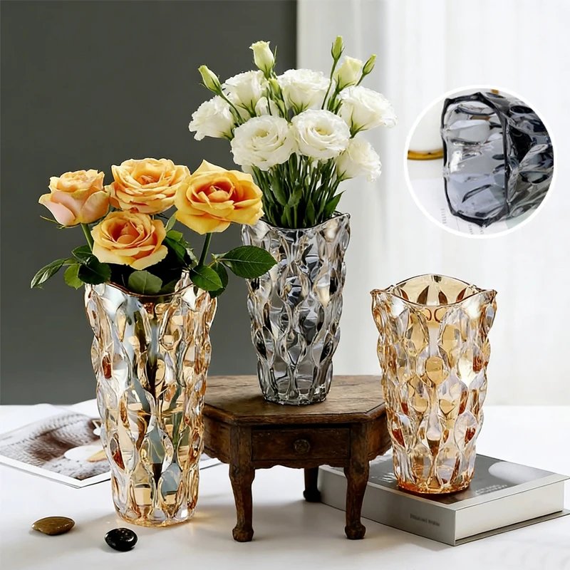 

Bohemian Colored Glass Vase with Bubble Texture Irregular Wavy Rim Flower Vase for Wedding Bouquet Decor Living Room Tabletop